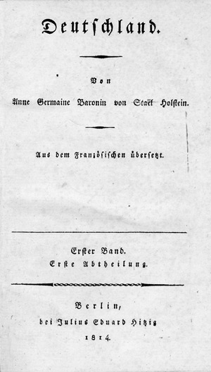 Lot 2212, Auction  101, Staël-Holstein, Germaine de, Deutschland. Aus dem Französischen übersetzt. 