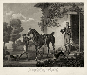 Lot 575, Auction  102, Vernet, Carle, Le Départ du Chasseur. Aquatinta von Débucourt°