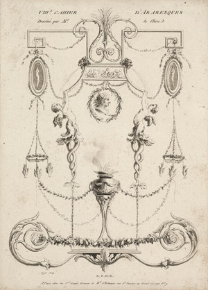 Lot 5617, Auction  102, Französisch, 18. Jh. Groteskenornament mit jungen Frauen bei einer Satyrherme und arkadischer Symbolik