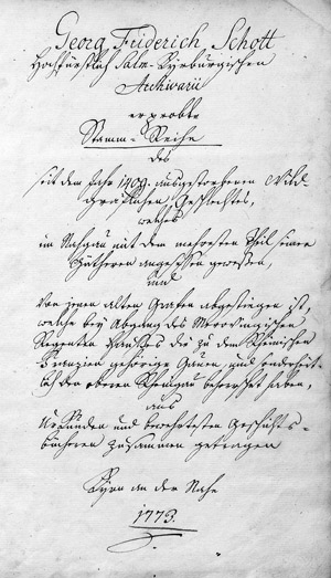 Lot 1010, Auction  103, Schott, Georg Friedrich, Hochfürstlich Salm-Kyrburgischen Archivarii erprobte Stamm-Reihe 