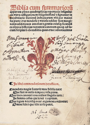 Lot 1039, Auction  103, Biblia cum summariorum apparatu, pleno quadruplicique repertorio insignita