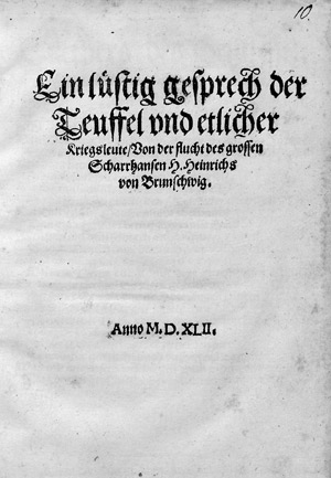 Lot 1057, Auction  103, Ein lüstig gesprech der Teuffel, vnd etlicher Kriegsleute, Von der flucht des grossen Scharrhansen