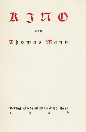 Lot 3603, Auction  103, Mann, Thomas, Kino