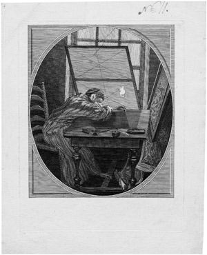 Lot 5308, Auction  103, Französisch, 18. Jh. . Allegorie auf den Künstler: Der Affe als Radierer.