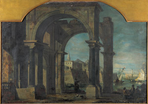 Lot 6033, Auction  103, Bellotto, Bernardo - Umkreis, Venezianisches Capriccio mit Säulenportikus