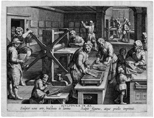 Lot 5264, Auction  104, Stradanus, Johannes - nach, nach. Sculptura in Aes - Die Erfindung des Kupferstechens