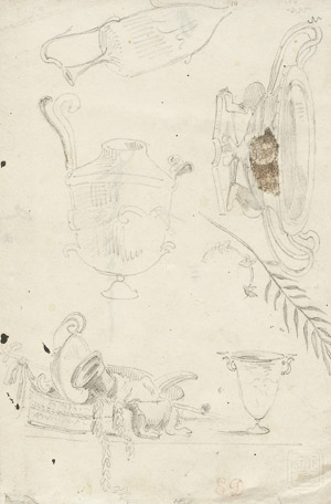 Lot 6403, Auction  104, Delacroix, Eugène, Skizzenblatt mit Amphoren, Trinkschale