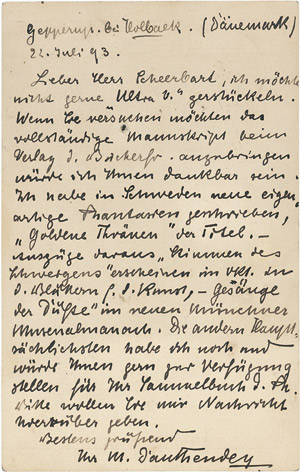 Lot 2210, Auction  105, Dauthendey, Max, 2 Postkarten 1893 an Paul Scheerbart