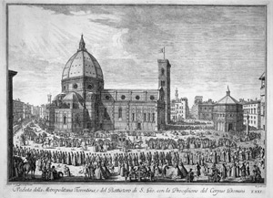 Lot 5398, Auction  105, Zocchi, Giuseppe, Veduta della Metropolitana Fiorentina, e del Battistero di S. Gio. con la Processione del Corpus Domini 