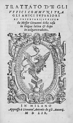 Lot 1048, Auction  106, Della Casa, Giovanni, Trattato de gli uffici communi