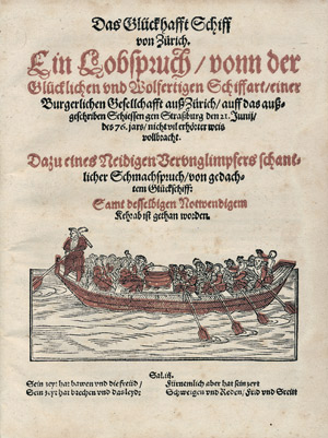 Lot 1057, Auction  106, Fischart, Johann, Das Glückhafft Schiff von Zürich. VD16 ZV 5862