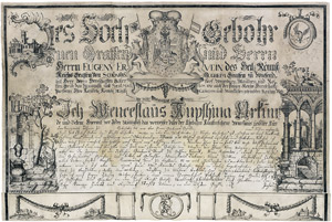 Lot 2294, Auction  106, Schönborn, Eugen Erwin Graf von, Zeugnis seines "Lust-Gärtners" Wenzel Kuphsina