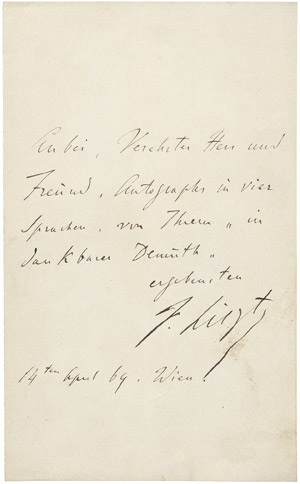 Lot 2389, Auction  106, Liszt, Franz, Billet 1869