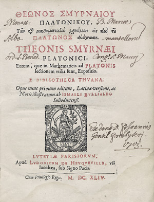 Lot 349, Auction  107, Theon von Smyrna, Ton kata to mathematikon chresimon