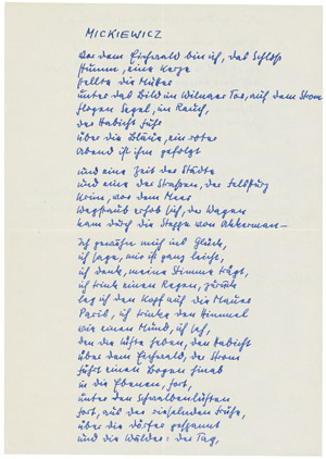 Lot 2209, Auction  108, Bobrowski, Johannes, Gedichtmanuskript mit Widmung