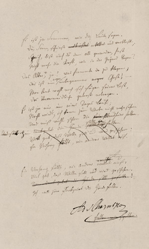 Lot 2213, Auction  108, Chamisso, Adelbert von, Signiertes Gedichtmanuskript