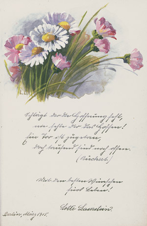 Lot 3306, Auction  110, Laserstein, Lotte, Margariten. Original-Aquarell in Poesiealbum der Elfriede Müller