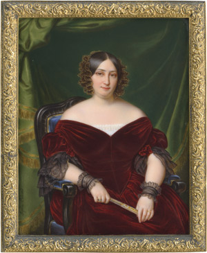 Lot 6839, Auction  110, Liénard, Sophie, Dame im rostroten Samtkleid, in den Händen ein geschlossener Fächer