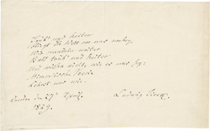 Lot 2126, Auction  111, Tieck, Ludwig, Albumblatt 1829