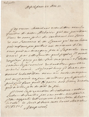 Lot 2165, Auction  111, Maupertuis, Pierre Louis Moreau de, Brief 1751 aus Potsdam