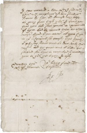 Lot 2227, Auction  111, Essex, Robert Devereux 3rd Earl of, Brief m. U. "Ro. Essex". Draiton 