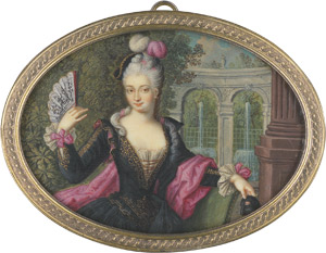 Lot 6880, Auction  111, Deutsch, um 1730. Dame vor einer Parklandschaft