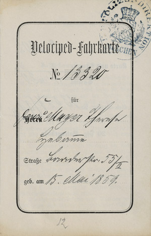 Lot 278, Auction  112, Velociped-Fahrkarte, 