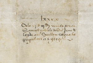 Los 1992 - Samuel Andali Jueu - LXXXX dels XI sous III diners venuts per en Samuel andali sastre Jueu de Leyda a - 1 - thumb