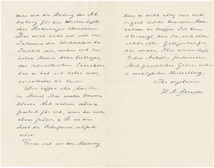 Lot 2516, Auction  112, Lorentz, Hendrik Antoon, Brief Januar 1926