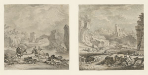 Lot 6732, Auction  112, Norwic, Georg, Flusslandschaft mit Hirtenpaar; Bergige Ruinenlandschaft mit Hirtenpaar