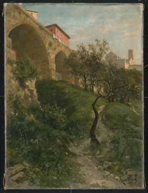 Lot 6770, Auction  112, Ravenstein, Paul von, Blühende Obstbäume unterhalb eines italienischen Bergstädtchens