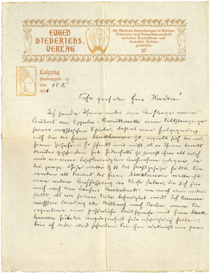Lot 2025, Auction  113, Diederichs, Eugen, Brief 1901