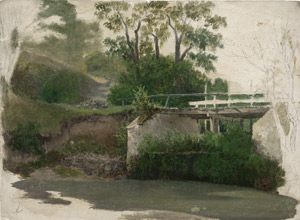 Lot 6060, Auction  114, Piepenhagen, August Friedrich, Sommerliche Landschaft mit Holzsteg über einem Gewässer