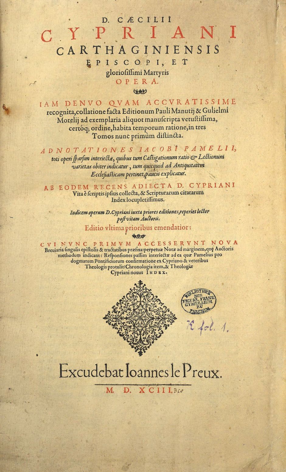 Lot 1090, Auction  115, Cyprianus, Caecilius, Opera