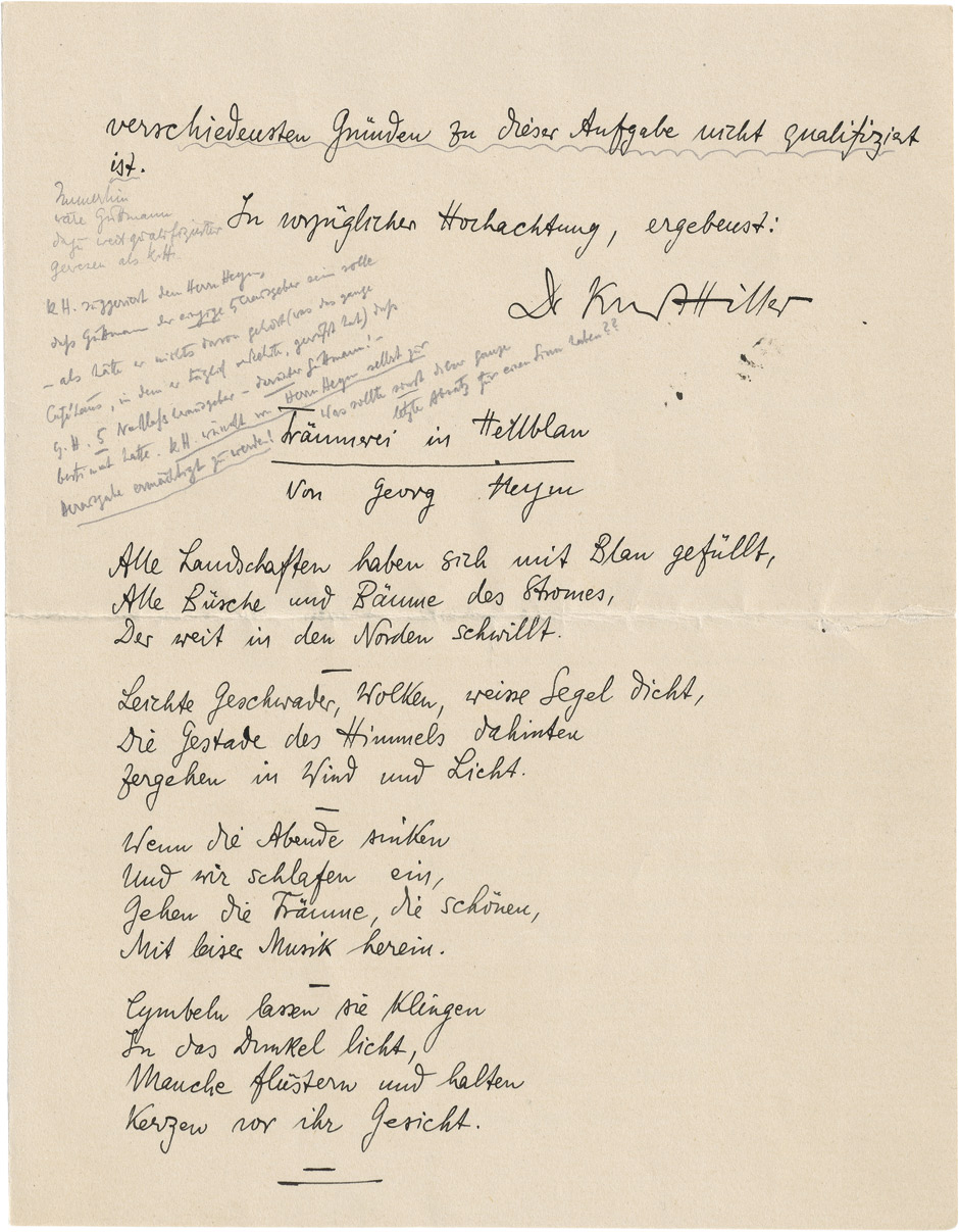 Lot 2605, Auction  115, Hiller, Kurt, 5 Briefe an Hermann Heym