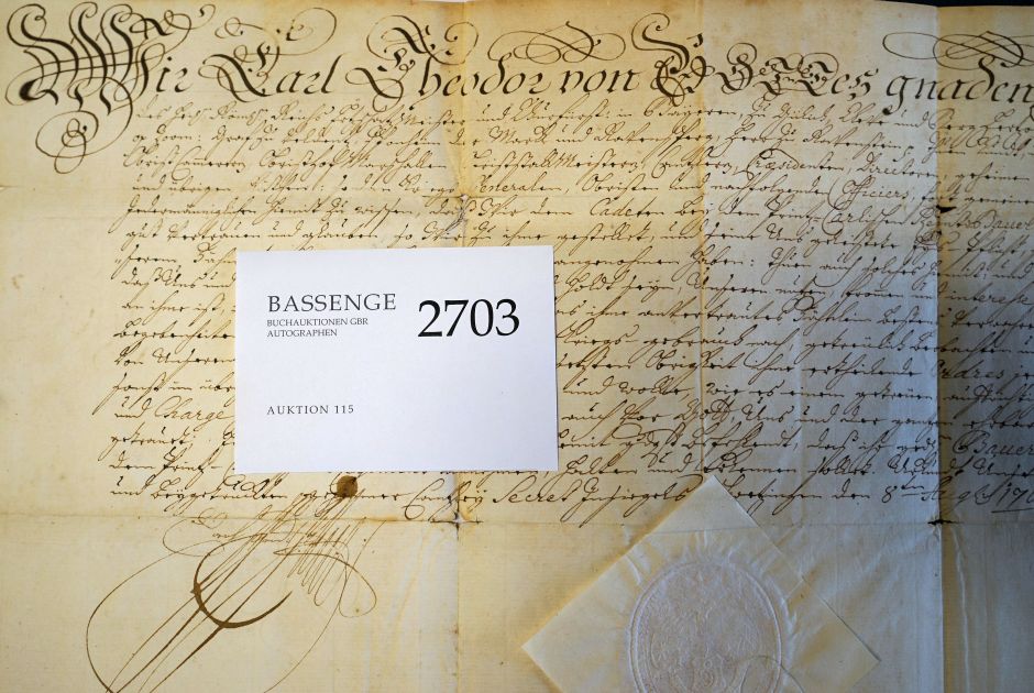 Lot 2703, Auction  115, Carl Theodor, Kurfürst v. d. Pfalz, Urkunde 1766