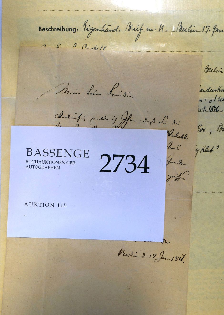 Lot 2734, Auction  115, Schadow, Johann G., Billet 1817