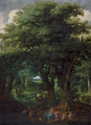 Lot 6003, Auction  115, Flämisch, Anfang 17. Jh. Waldlandschaft mit der Rast der Hl. Familie auf der Flucht nach Ägypten