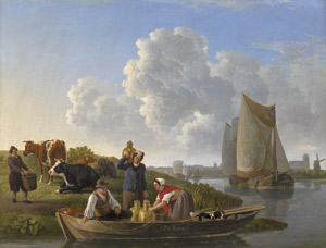 Lot 6065, Auction  115, Koningh, Leendert de, Flusslandschaft bei Dordrecht mit Lastkähnen und Vieh 