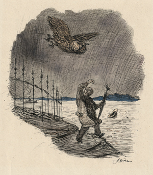 Lot 8207, Auction  116, Kubin, Alfred, Erschrockener Spaziergänger am Wasser