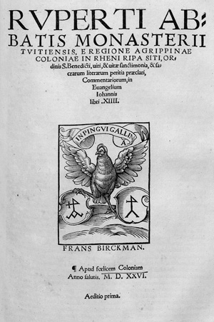 Lot 1313, Auction  117, Rupert von Deutz, In Cantica canticorum de Incarnatione Domini. Aeditio prima [und] Opera duo ... in Matthaeum. Aeditio prima [und] Commentariorum in Evangelium Iohannis. Aeditio prima