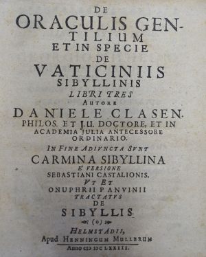 Lot 1547, Auction  117, Clasen, Daniel, De oraculis gentilium et in specie de Vaticiniis Sibyllinis libri tres + Beiband