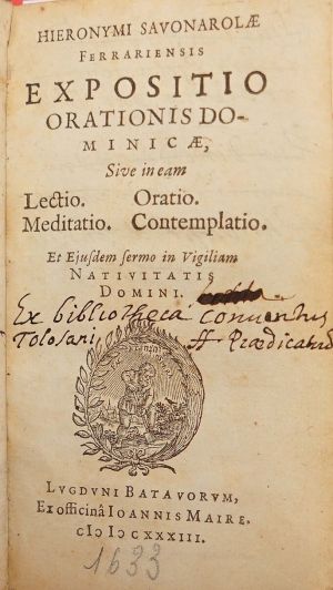 Lot 1573, Auction  117, Savonarola, Girolamo, Expositio orationis dominicae