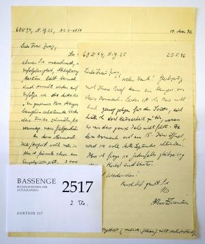 Lot 2517, Auction  117, Ehrenstein, Albert, 2 Briefe an Friederike Zweig