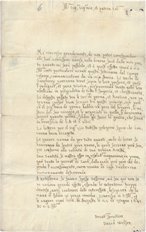 Lot 2605, Auction  117, Welser, David, Brief nach Verona
