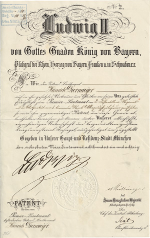 Lot 2607, Auction  117, Ludwig II., König von Bayern, Urkunde 1881