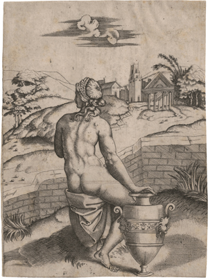 Lot 5211, Auction  117, Veneziano, Agostino, Junge Frau bei einer Vase sitzend