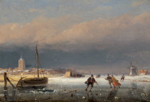 Lot 6151, Auction  117, Roosenboom, Nikolaus Johannes, Winterliche Polderlandschaft mit Schlittschuhläufern