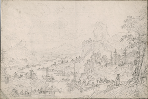 Lot 6612, Auction  117, Thiele, Johann Alexander, Phantastische Elblandschaft mit Händlern und Kaufleuten