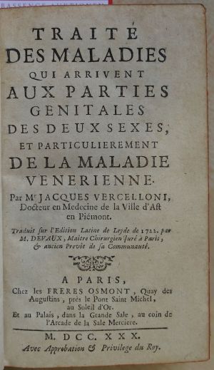 Lot 344, Auction  118, Vercellone, Jacopo, Traité des maladies qui arrivent aux parties génitales des deux sexes